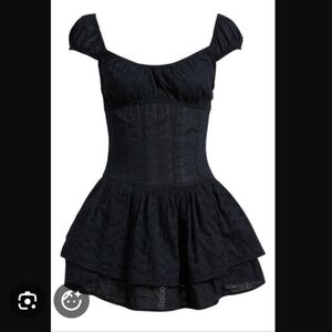 Black Eyelet Lace Ruffle Layer Skirt Romper, Medium